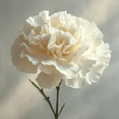 Un œillet blanc, symbole de pureté et d'amour sincère, se dresse sur un fond texturé. Ses pétales délicats captent la lumière.