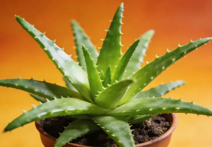 Un aloe vera vert et épineux dans un pot en terre cuite, prêt pour un rempotage.